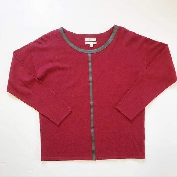 Marshalls Kenar 100% Merino Wool Faux Leather Long Sleeve Blouse Large Red - Picture 1 of 8